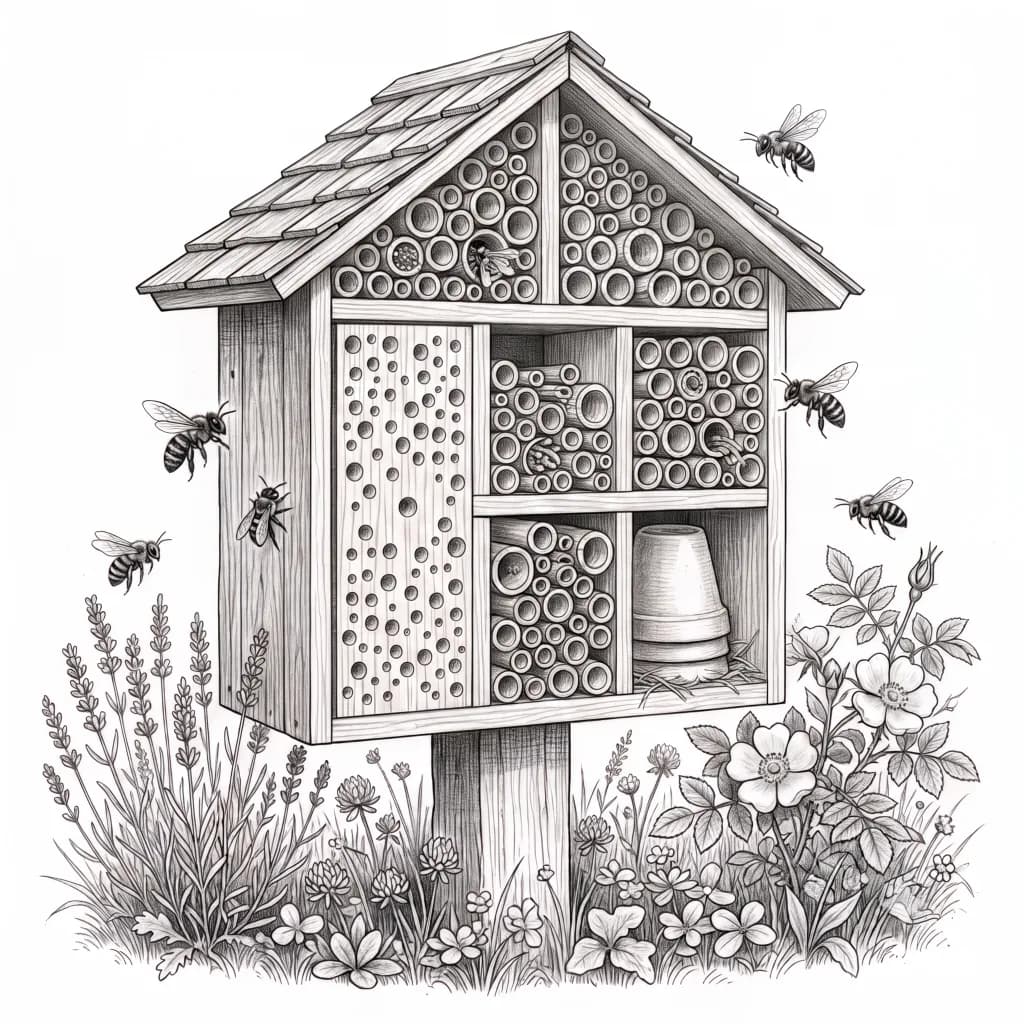 Wildbienenhotel – Bleistiftzeichnung