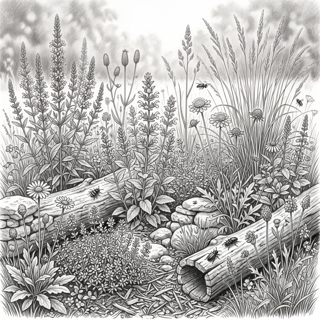 Wildstaudenbeet – Bleistiftzeichnung