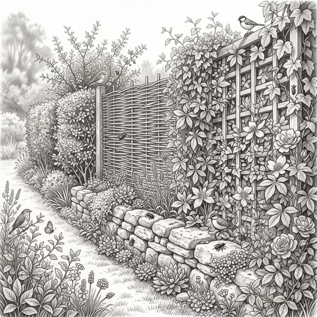 Lebendige Gartenumzäunungen – Bleistiftzeichnung